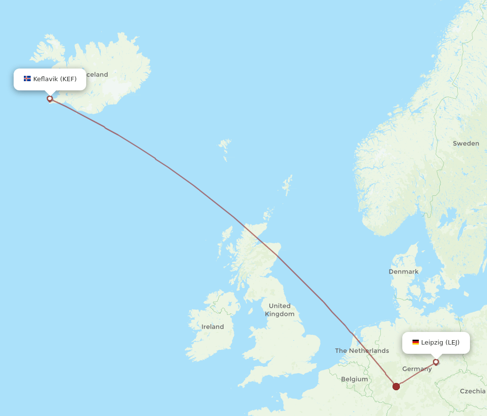 LEJ-KEF flight routes