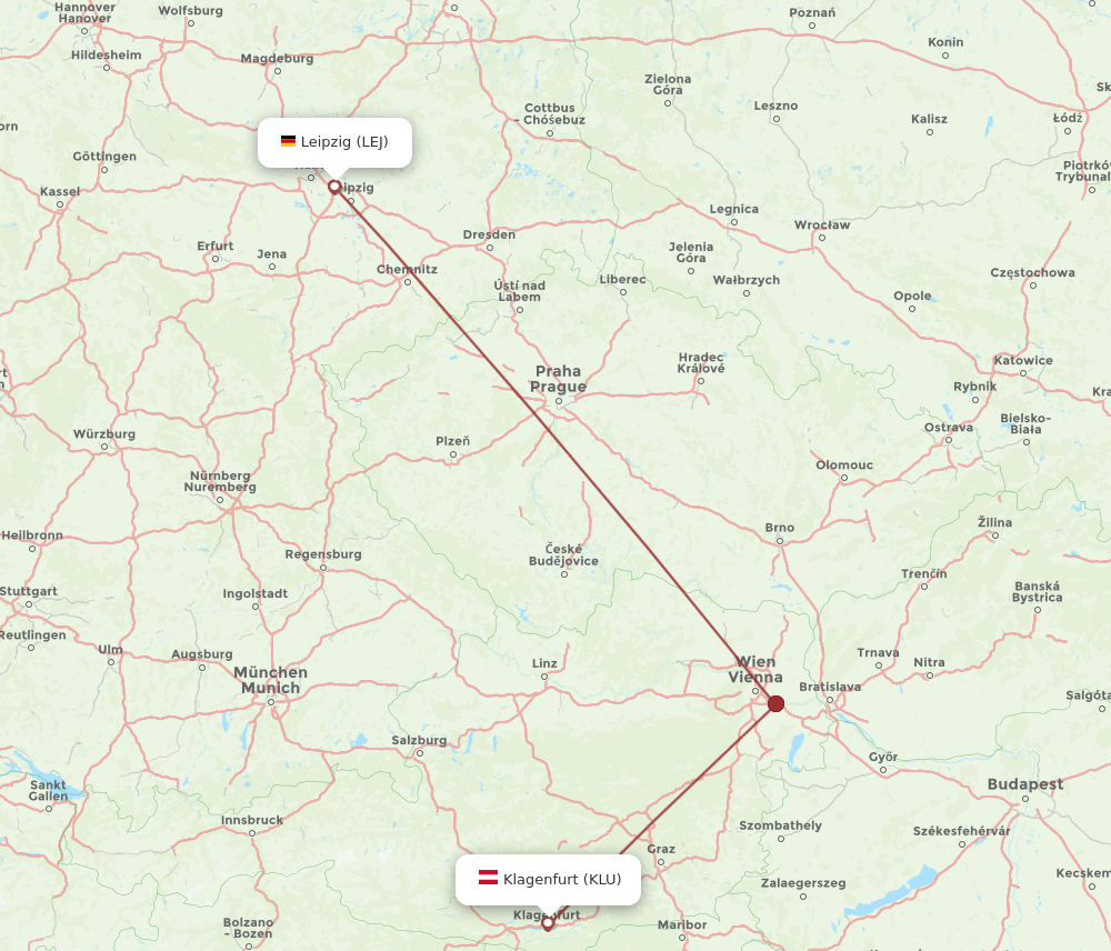 LEJ-KLU flight routes