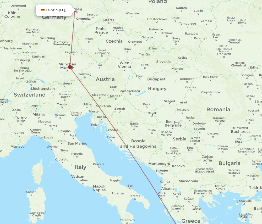 LEJ-KLX flight routes