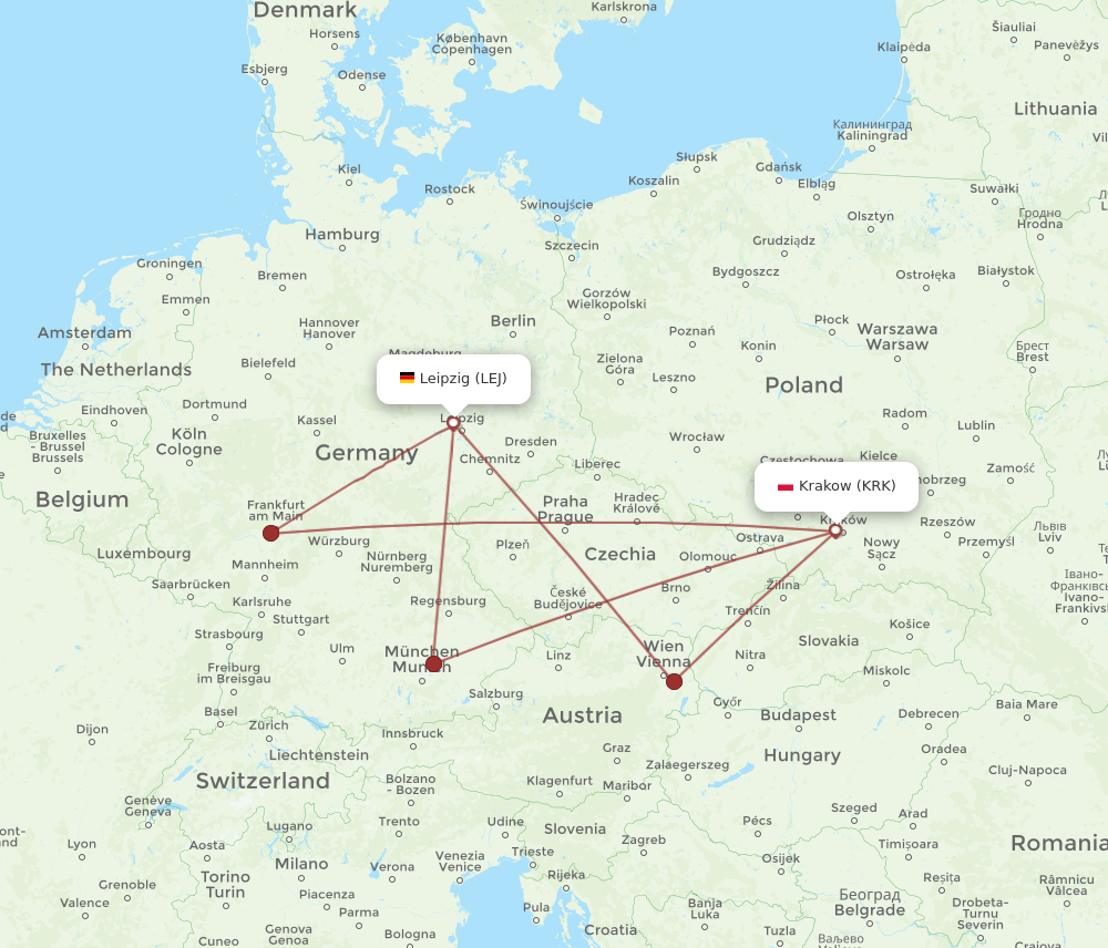LEJ-KRK flight routes