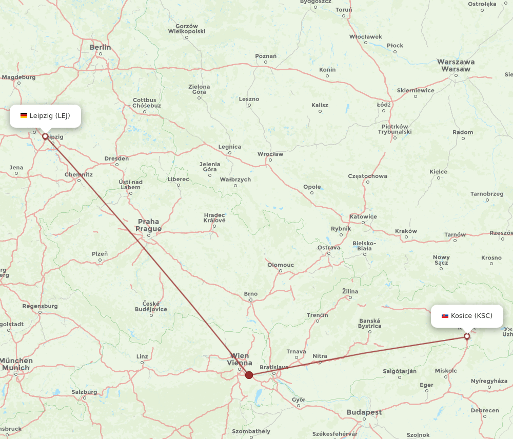 LEJ-KSC flight routes