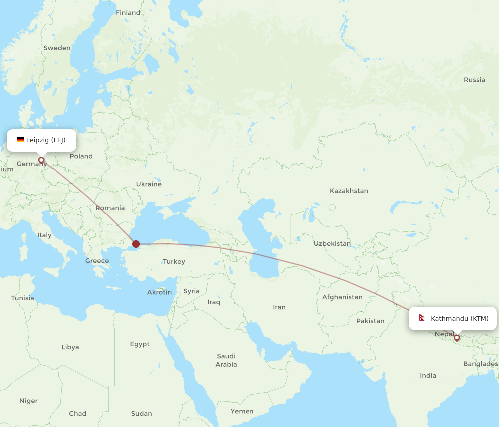 LEJ-KTM flight routes