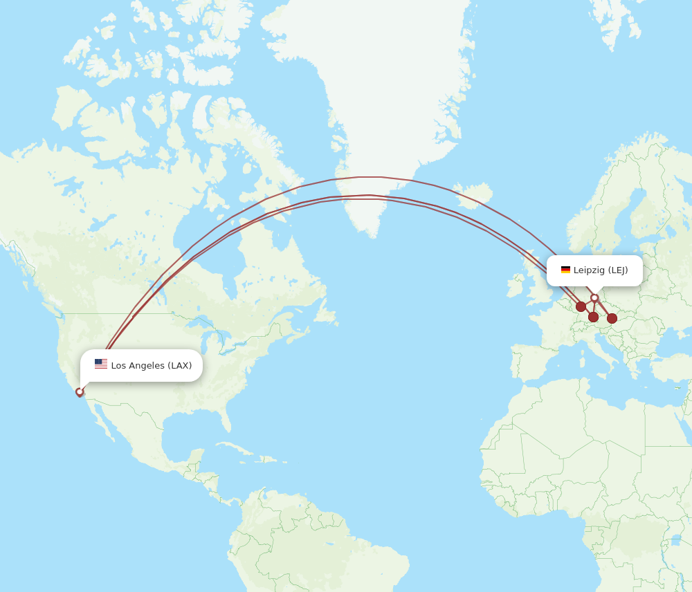 LEJ to LAX flights and routes map