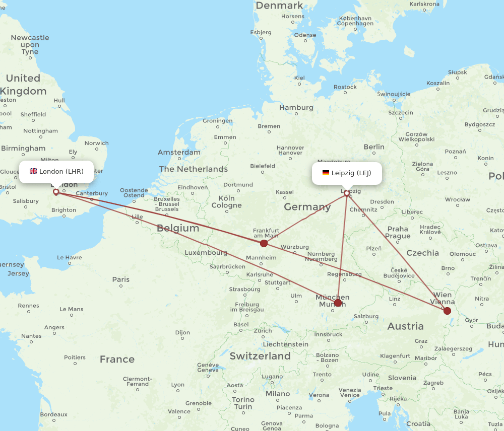 LEJ to LHR flights and routes map