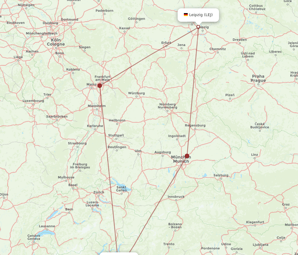 LEJ to LIN flights and routes map