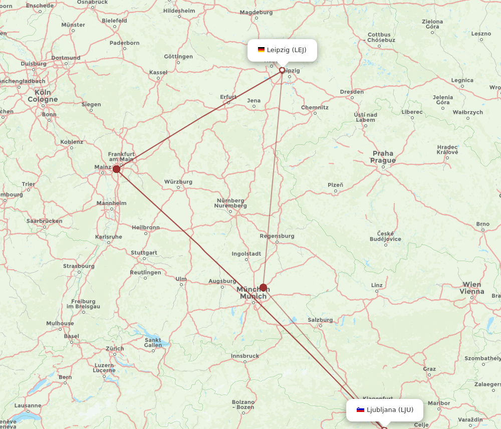 LEJ-LJU flight routes