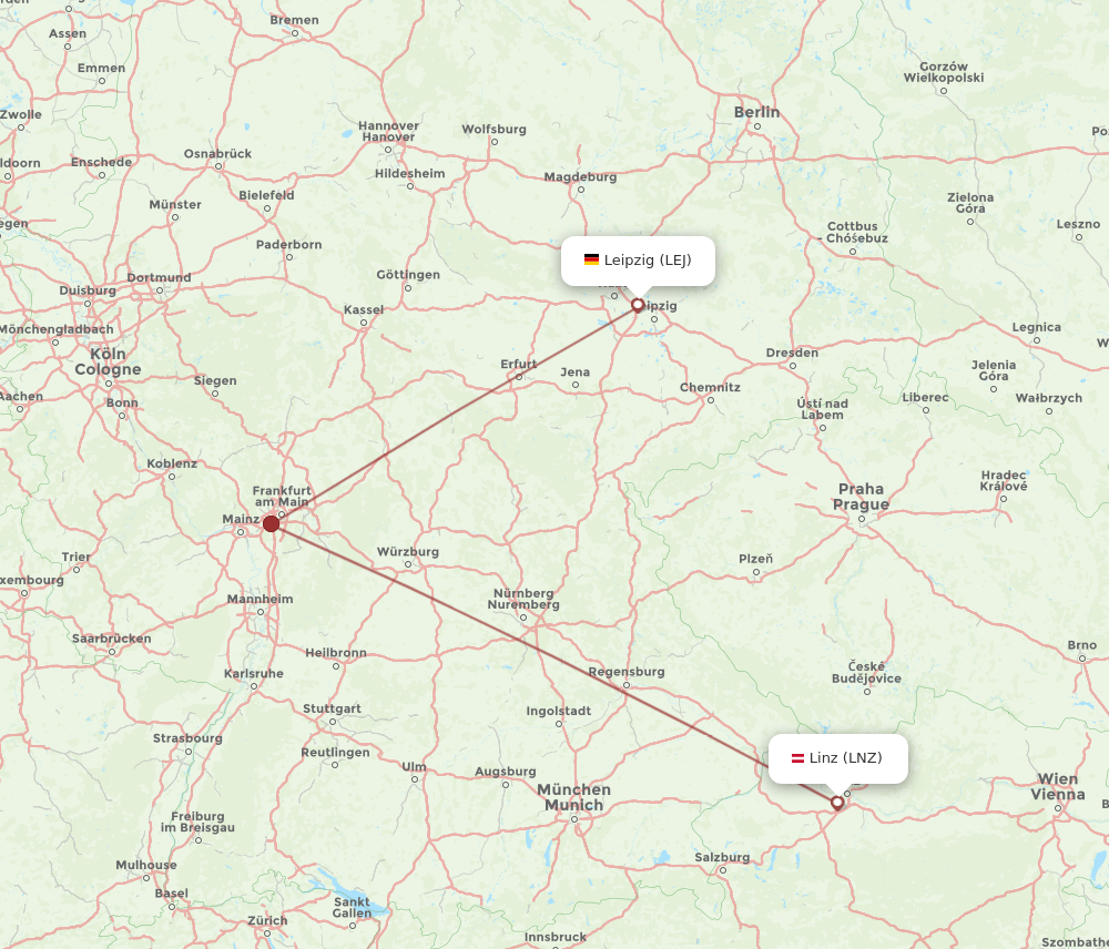 LEJ to LNZ flights and routes map