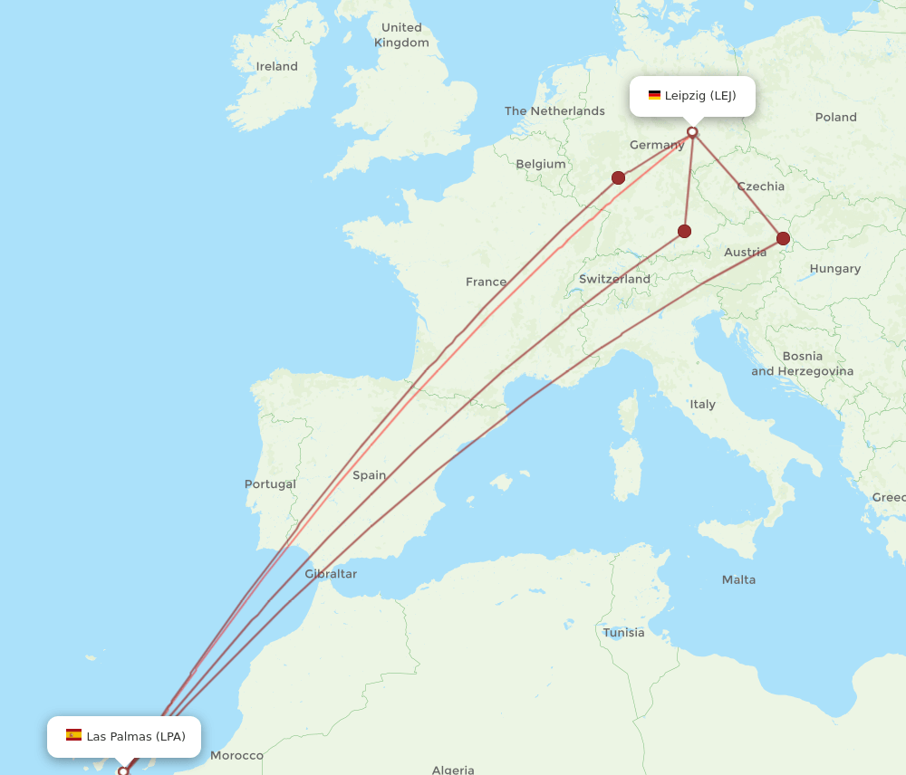 LEJ to LPA flights and routes map
