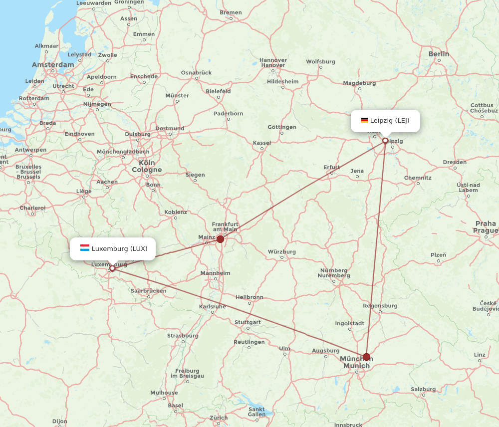 LEJ-LUX flight routes