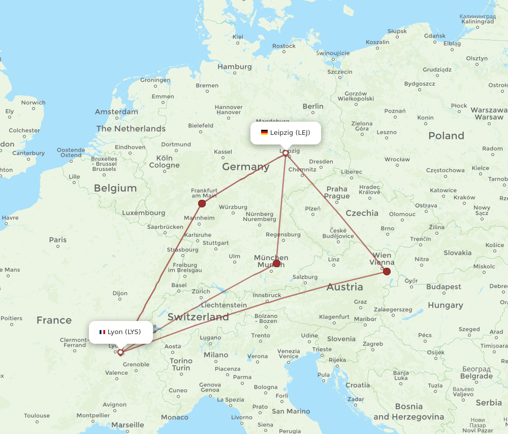 LEJ to LYS flights and routes map