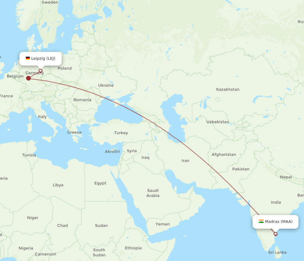 LEJ to MAA flights and routes map