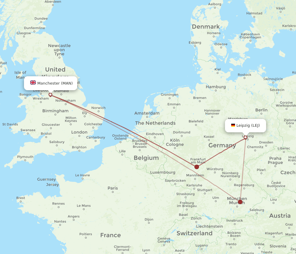 LEJ-MAN flight routes