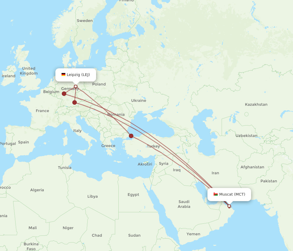 LEJ-MCT flight routes