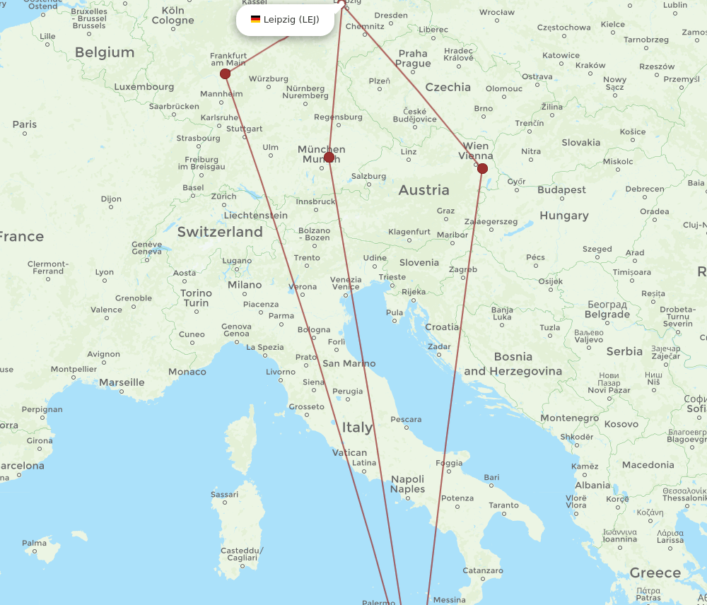 LEJ-MLA flight routes