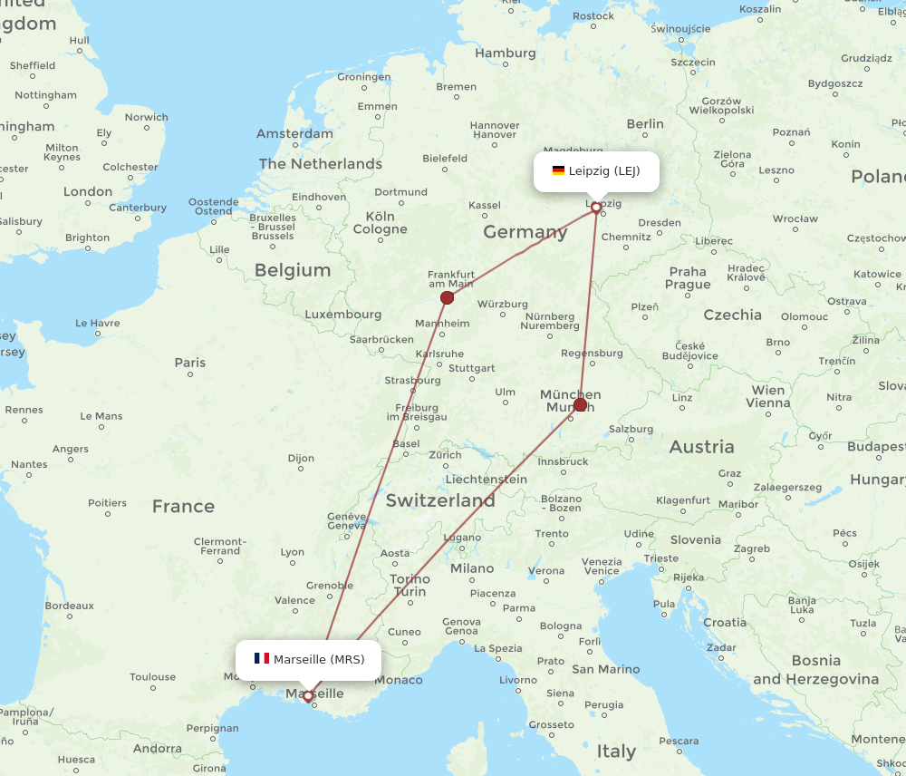 LEJ to MRS flights and routes map