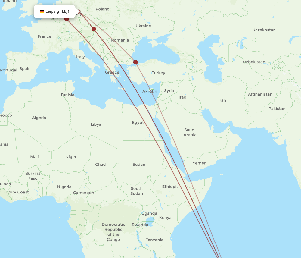 LEJ-MRU flight routes