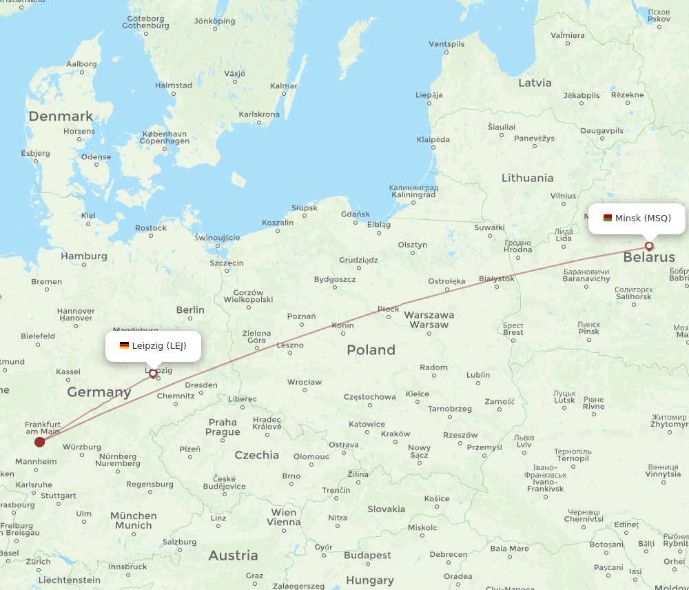 Leipzig/Halle - Minsk route map and flight paths