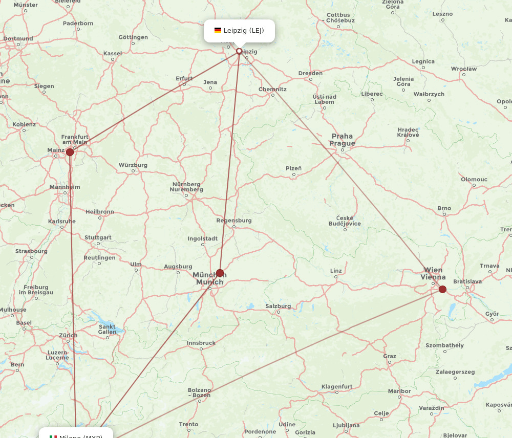 LEJ to MXP flights and routes map