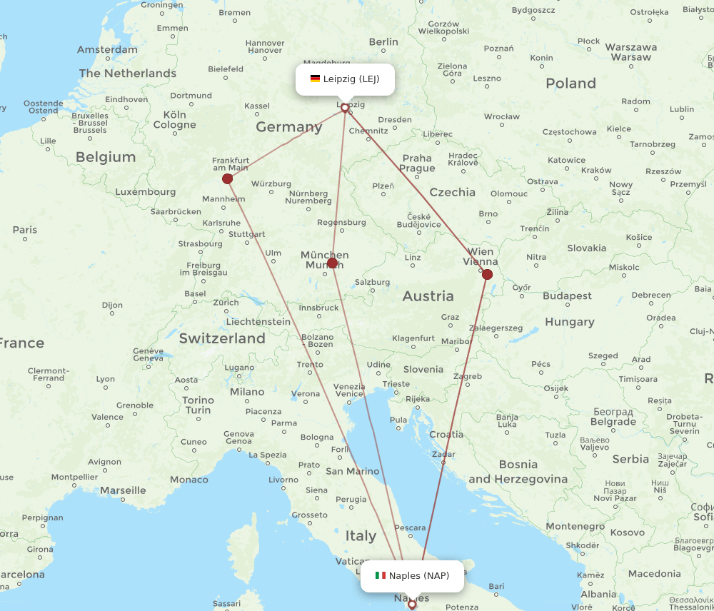 LEJ to NAP flights and routes map