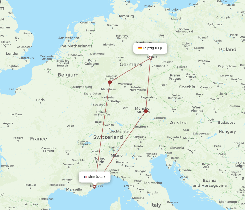 LEJ to NCE flights and routes map