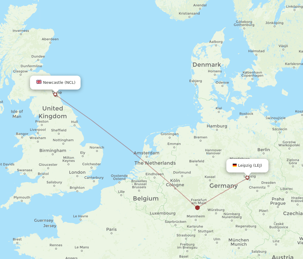 LEJ to NCL flights and routes map