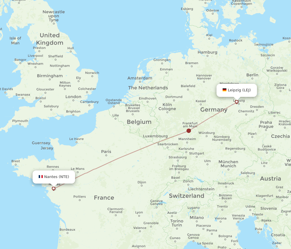 LEJ to NTE flights and routes map