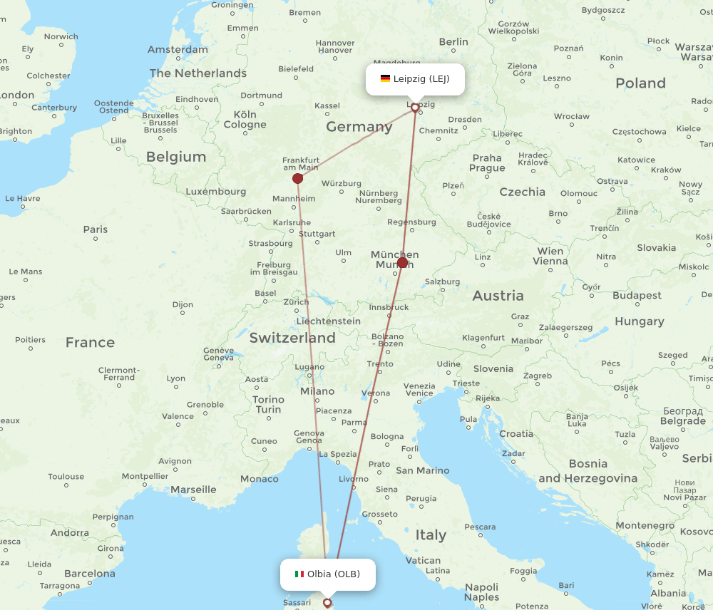 LEJ-OLB flight routes