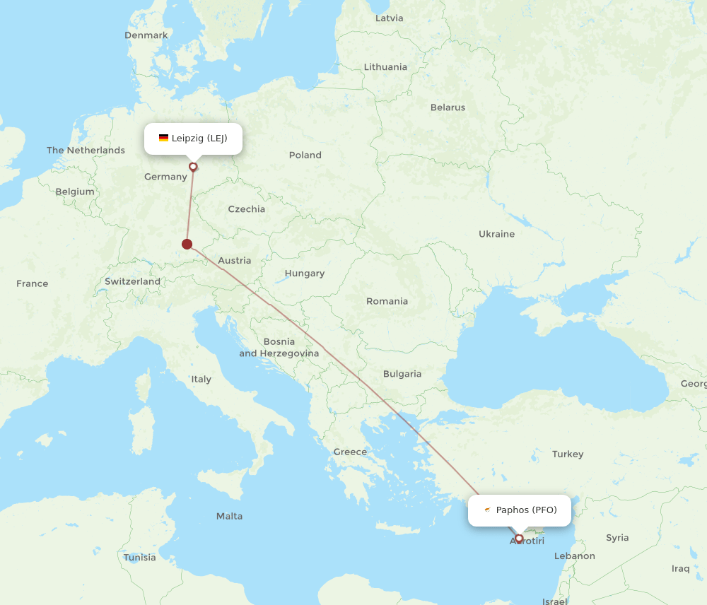 Leipzig/Halle - Paphos route map and flight paths