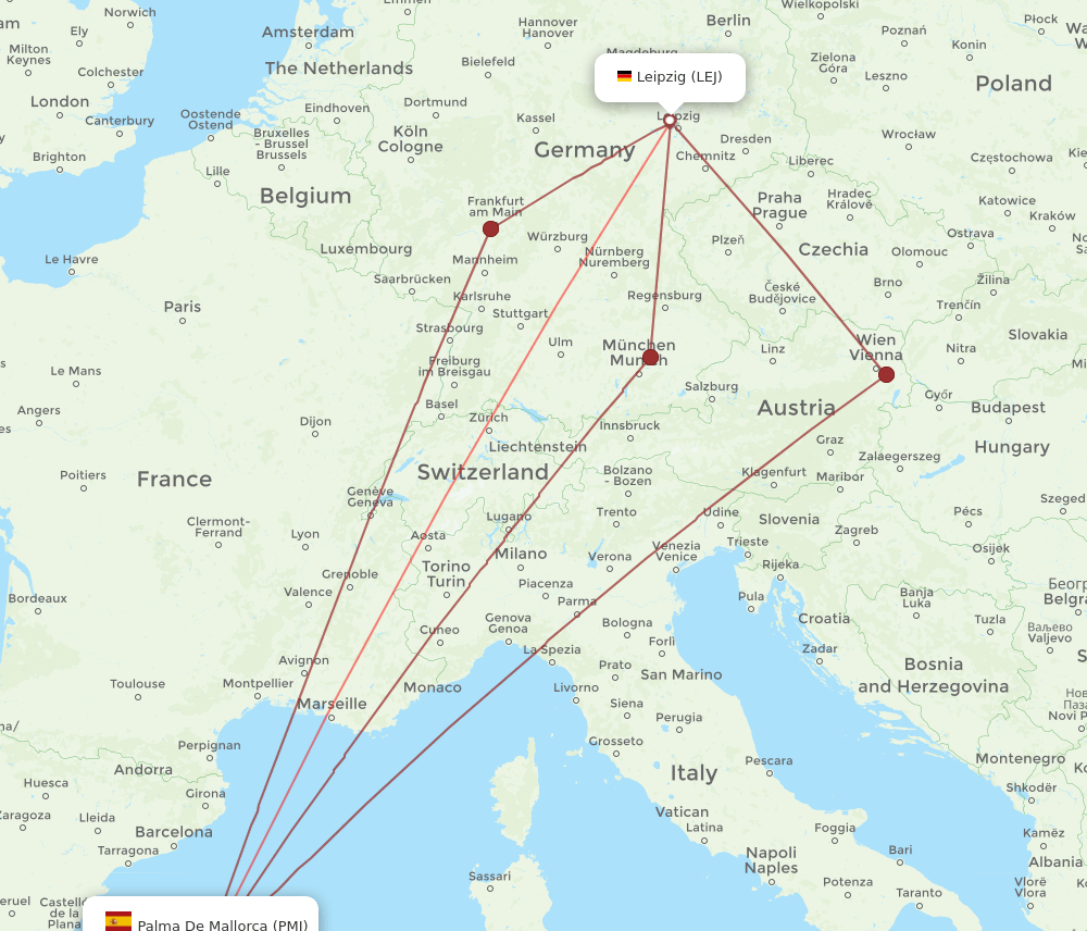 LEJ to PMI flights and routes map