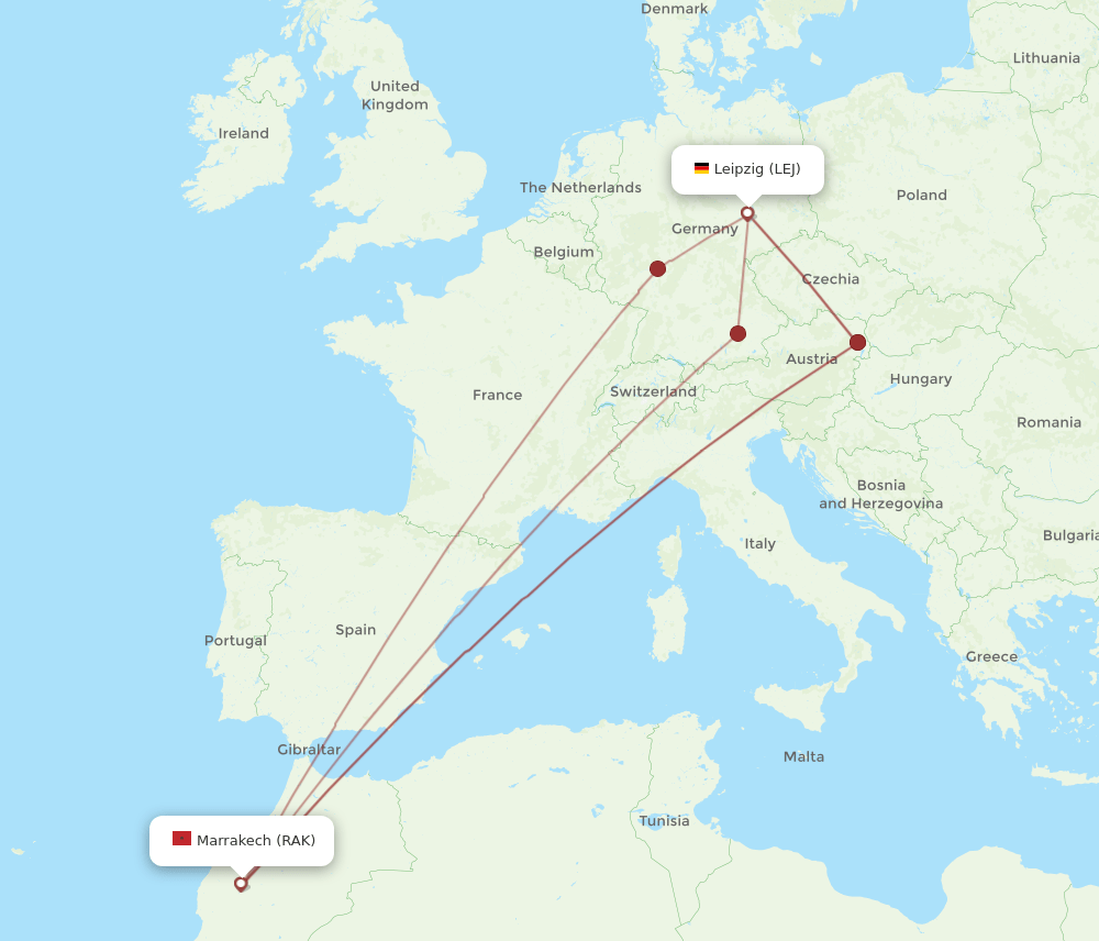 LEJ-RAK flight routes