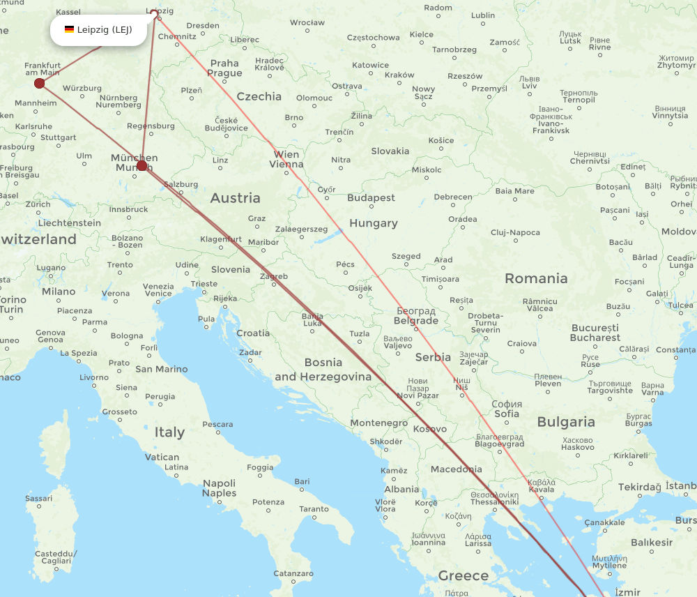 LEJ-RHO flight routes