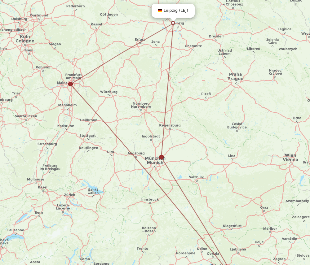 LEJ to RJK flights and routes map