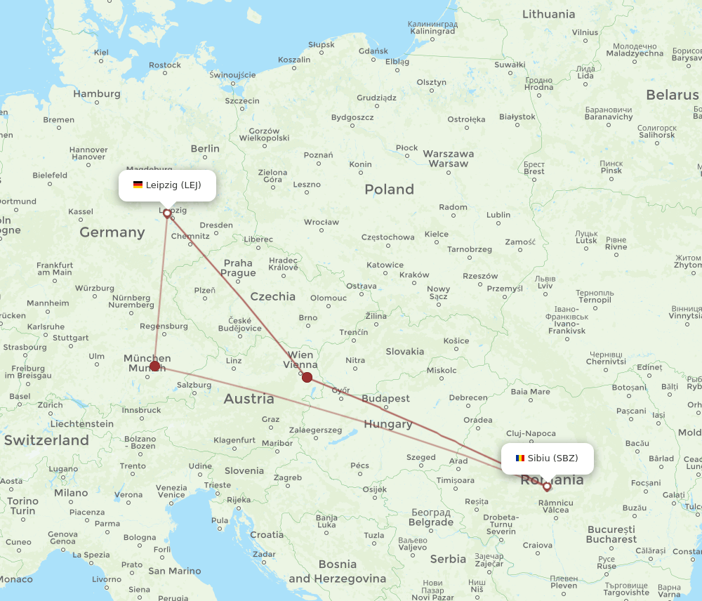 LEJ-SBZ flight routes