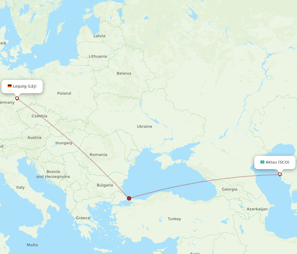Leipzig/Halle - Aktau route map and flight paths