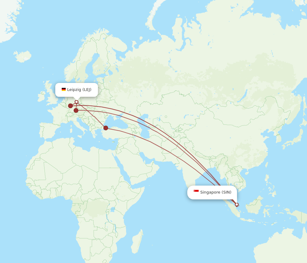 LEJ to SIN flights and routes map