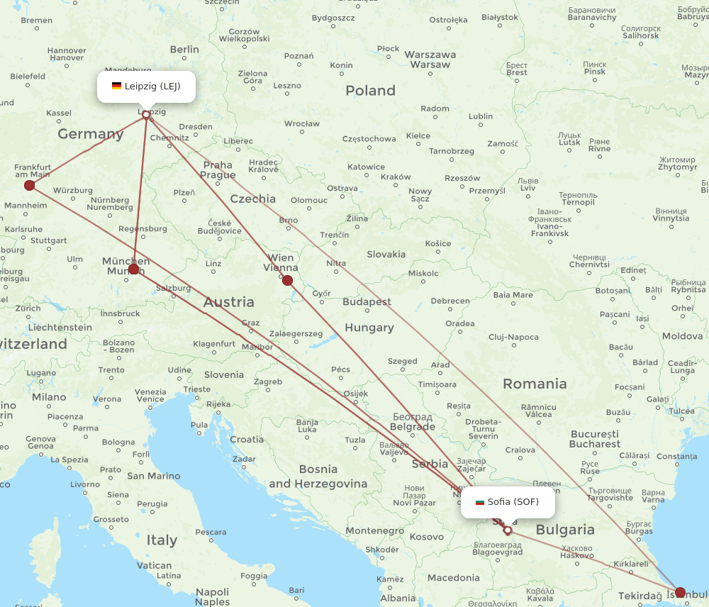 LEJ-SOF flight routes