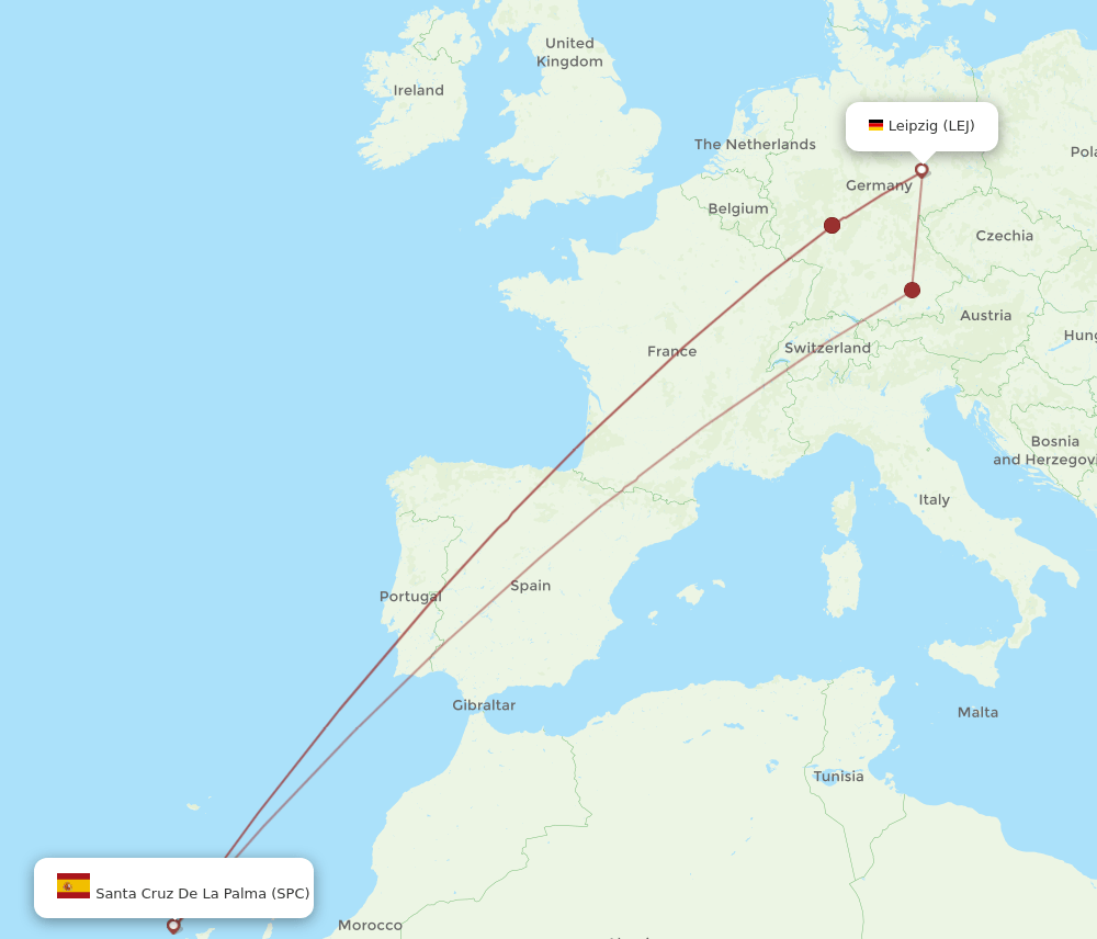 LEJ to SPC flights and routes map