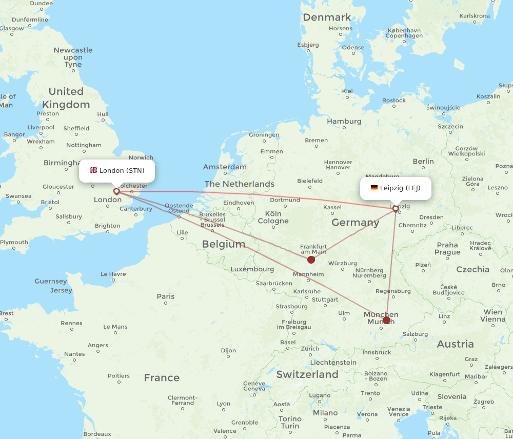 LEJ-STN flight routes