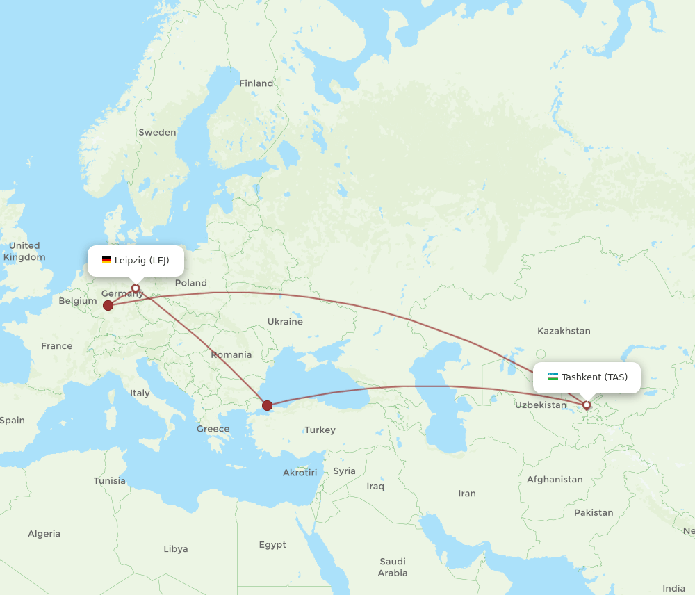 LEJ-TAS flight routes