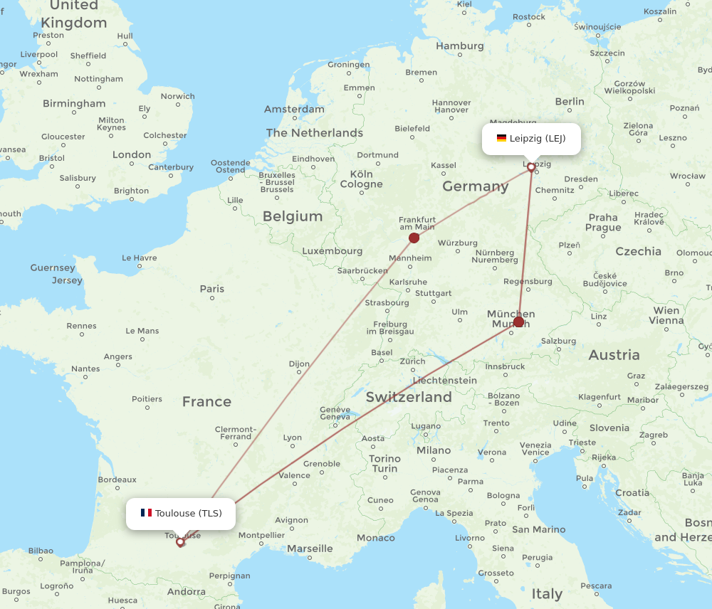 LEJ to TLS flights and routes map