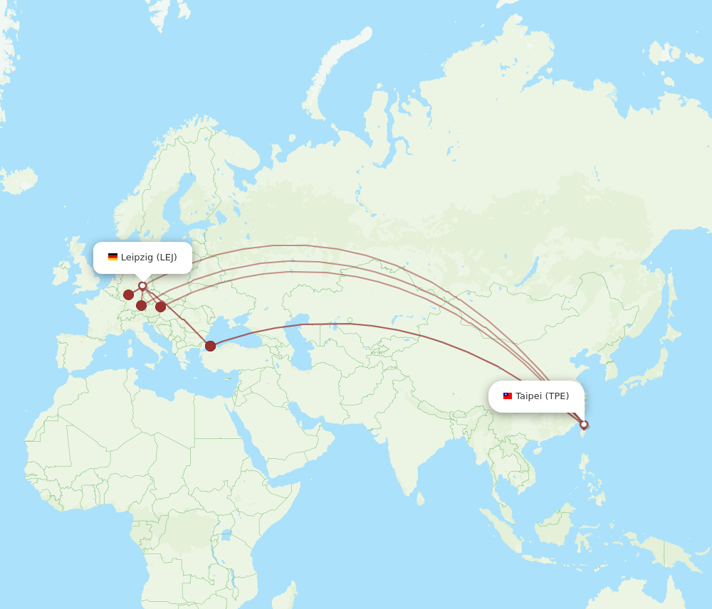 LEJ-TPE flight routes