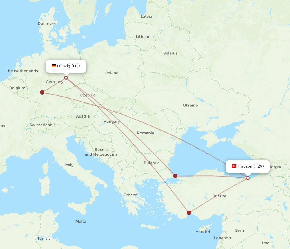 LEJ to TZX flights and routes map