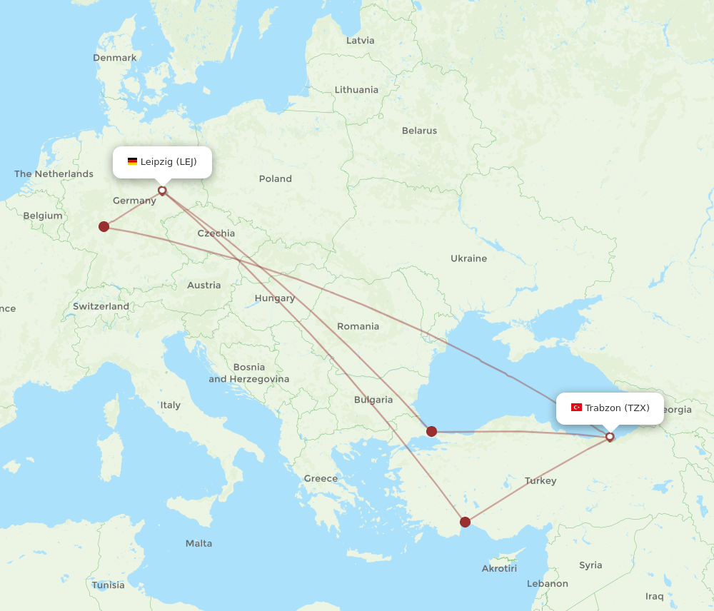 LEJ-TZX flight routes
