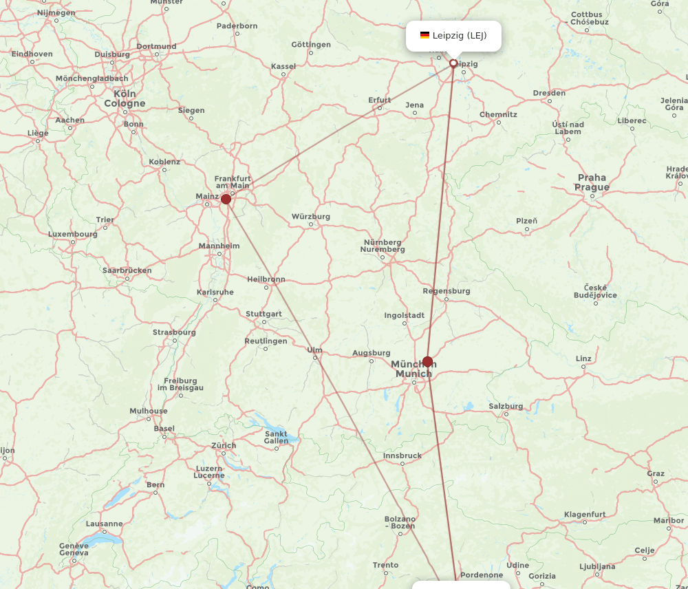 LEJ-VCE flight routes