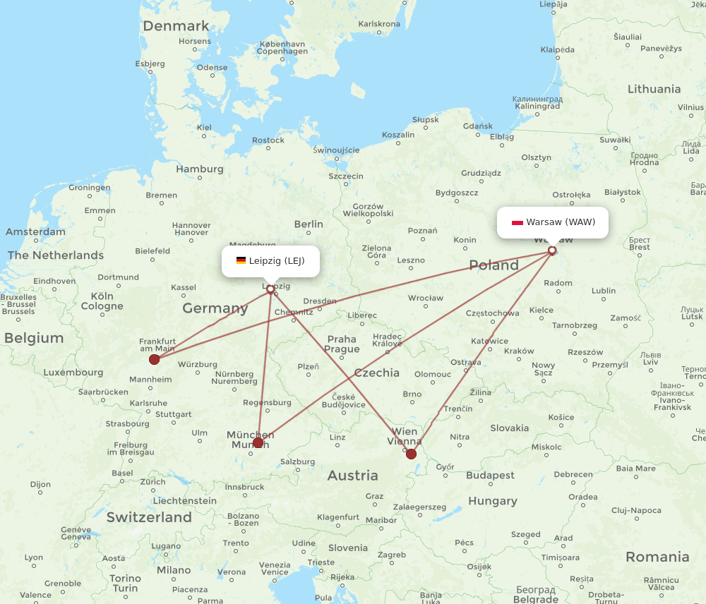 LEJ to WAW flights and routes map