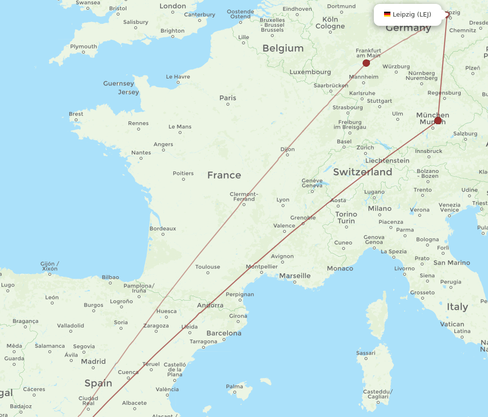 LEJ-XRY flight routes