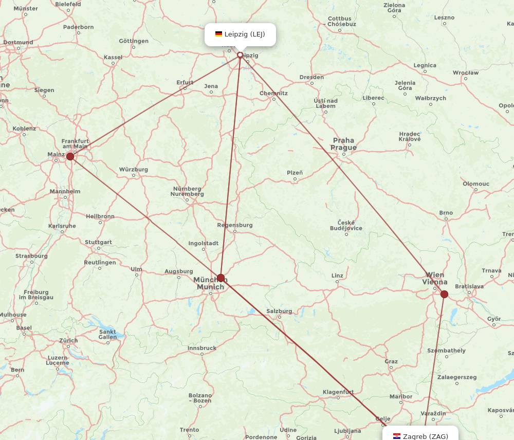 LEJ-ZAG flight routes