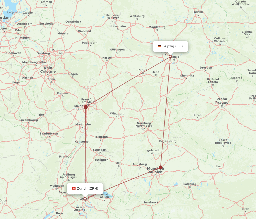 LEJ to ZRH flights and routes map