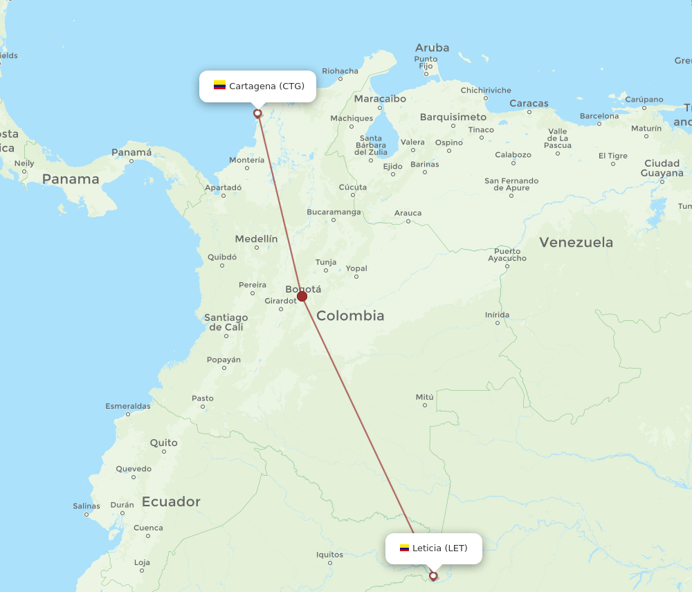 LET to CTG flights and routes map