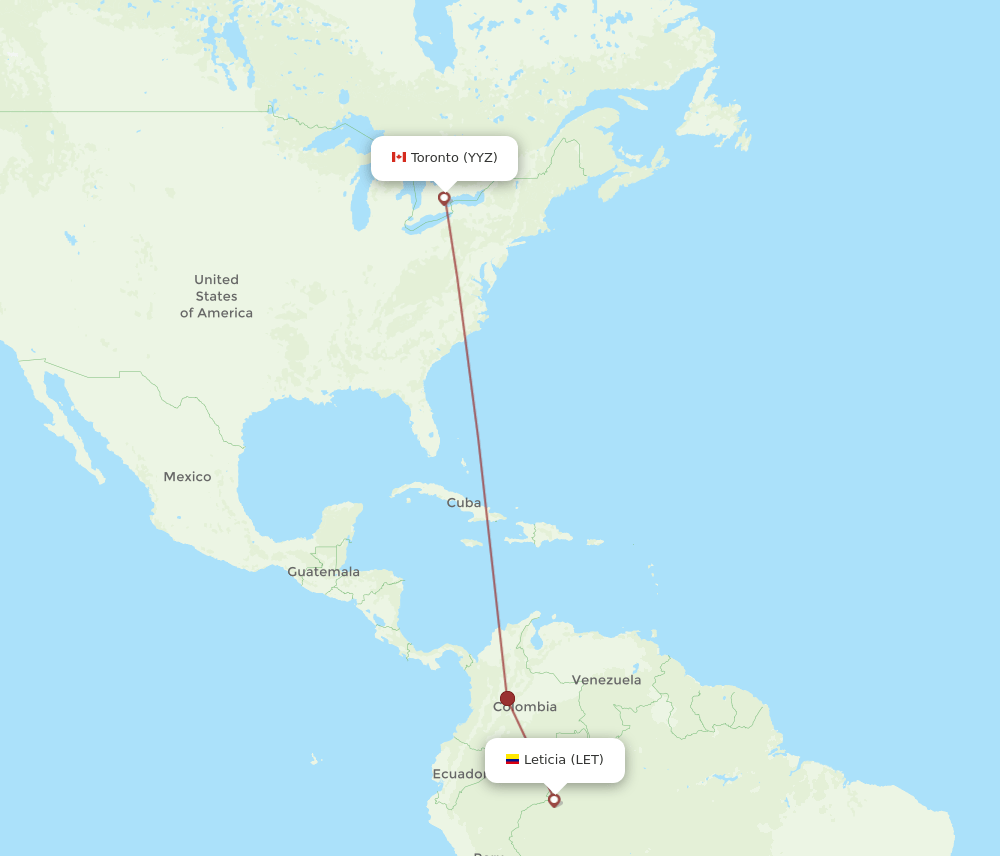 Toronto - Leticia route map and flight paths